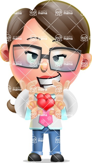 Cute Vector 3D Girl Character Design AKA Samantha PinkTie - Cute Cartoon Girl With Heart Graphic